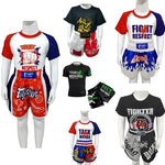 Kids Boxing Set - Sparring Shorts And Tights - Bright Green - Fiht Red Blue Spliced - L
