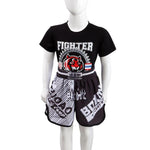 Kids Boxing Set - Sparring Shorts And Tights - Bright Green - Fiht Red Blue Spliced - M