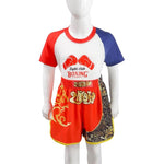 Kids Boxing Set - Sparring Shorts And Tights - Bright Green - Fiht Red Blue Spliced - M