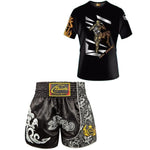 Kids Boxing Set - Sparring Shorts And Tights - Bright Green - Hot Printing Red Gold Dragon - L