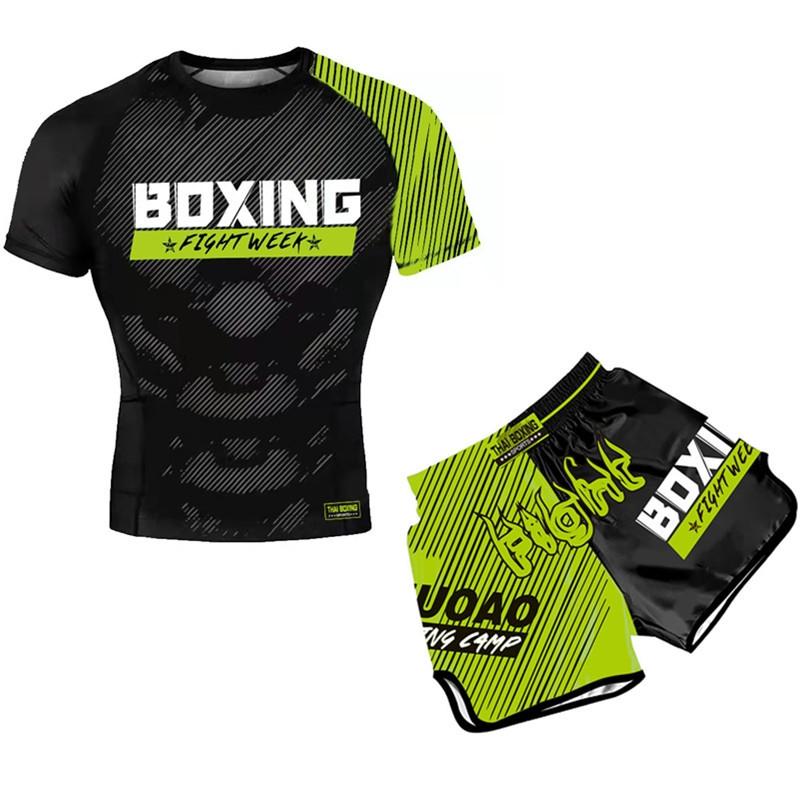 Kids Boxing Set - Sparring Shorts And Tights - Bright Green - Hot Printing Red Gold Dragon - M