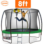 Kahuna 8ft  Trampoline Safety Net Spring Pad Cover Mat Ladder Free Basketball Set Green