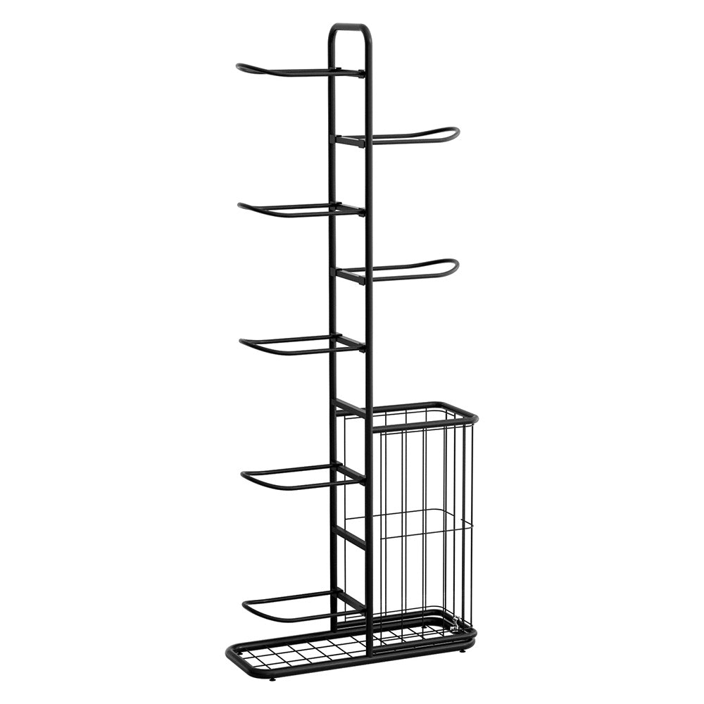 Everfit Ball Storage Rack Sports Equipment Organizer 7 - Tier with Basket for Garage Gym Black