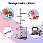 Everfit Ball Storage Rack Sports Equipment Organizer 7 - Tier with Basket for Garage Gym Black