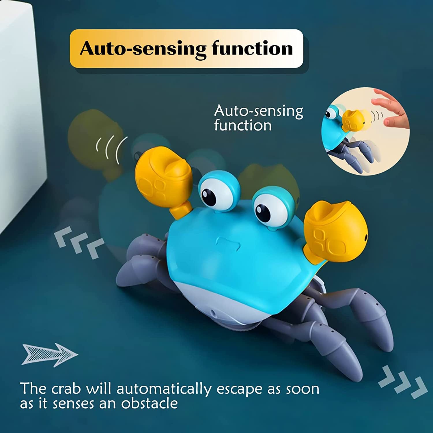 Interactive Crawling Crab Baby Toy with Music, Lights & Obstacle Avoidance(green)