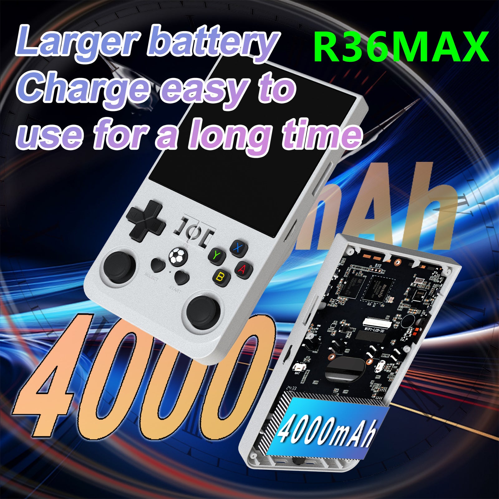 R36MAX Handheld Retro Game Console - 4.0 IPS Screen Open Source Linux 4000mAh Battery 30+ Emulators(blue)"
