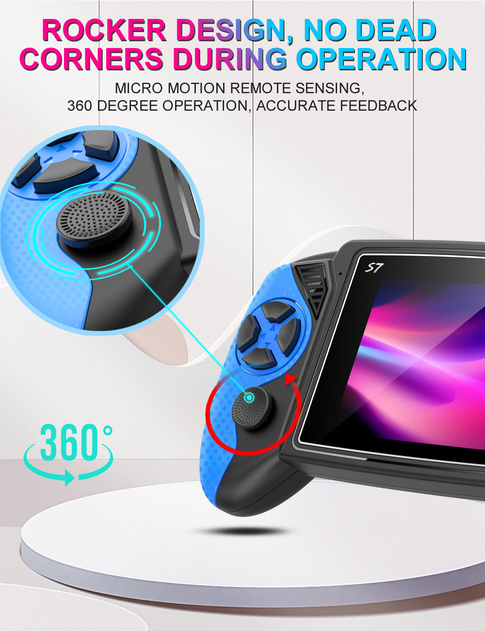 S7 Trendy Joystick Handheld Game Console - 620 Built-in Games, TV Output, Crystal Buttons & 2-Player Support(blue)
