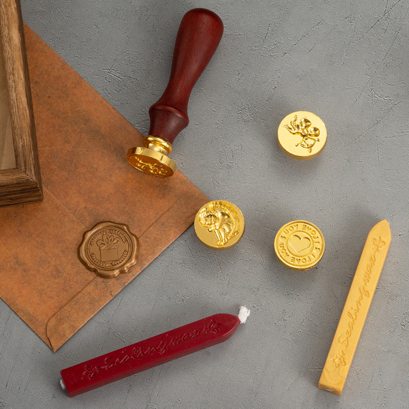 Green Box 2-Piece Retro Sealing Wax Stamp Set - 11.3 x 11.3 x 3.6 cm DIY Gift Box Kit for Handmade Crafts