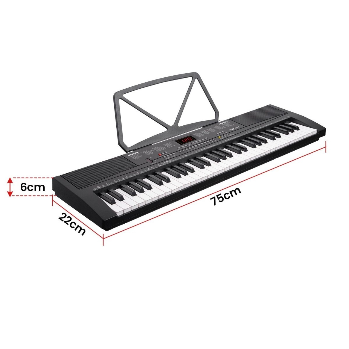 Karrera 61 - key Electronic Led Keyboard 75cm Portable Piano In Black With Microphone Input, Headphone Output, 255 Timbres & Rhythms