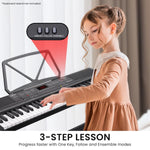 Karrera 61 - key Electronic Led Keyboard 75cm Portable Piano In Black With Microphone Input, Headphone Output, 255 Timbres & Rhythms