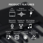 Karrera 61 - key Electronic Led Keyboard 75cm Portable Piano In Black With Microphone Input, Headphone Output, 255 Timbres & Rhythms