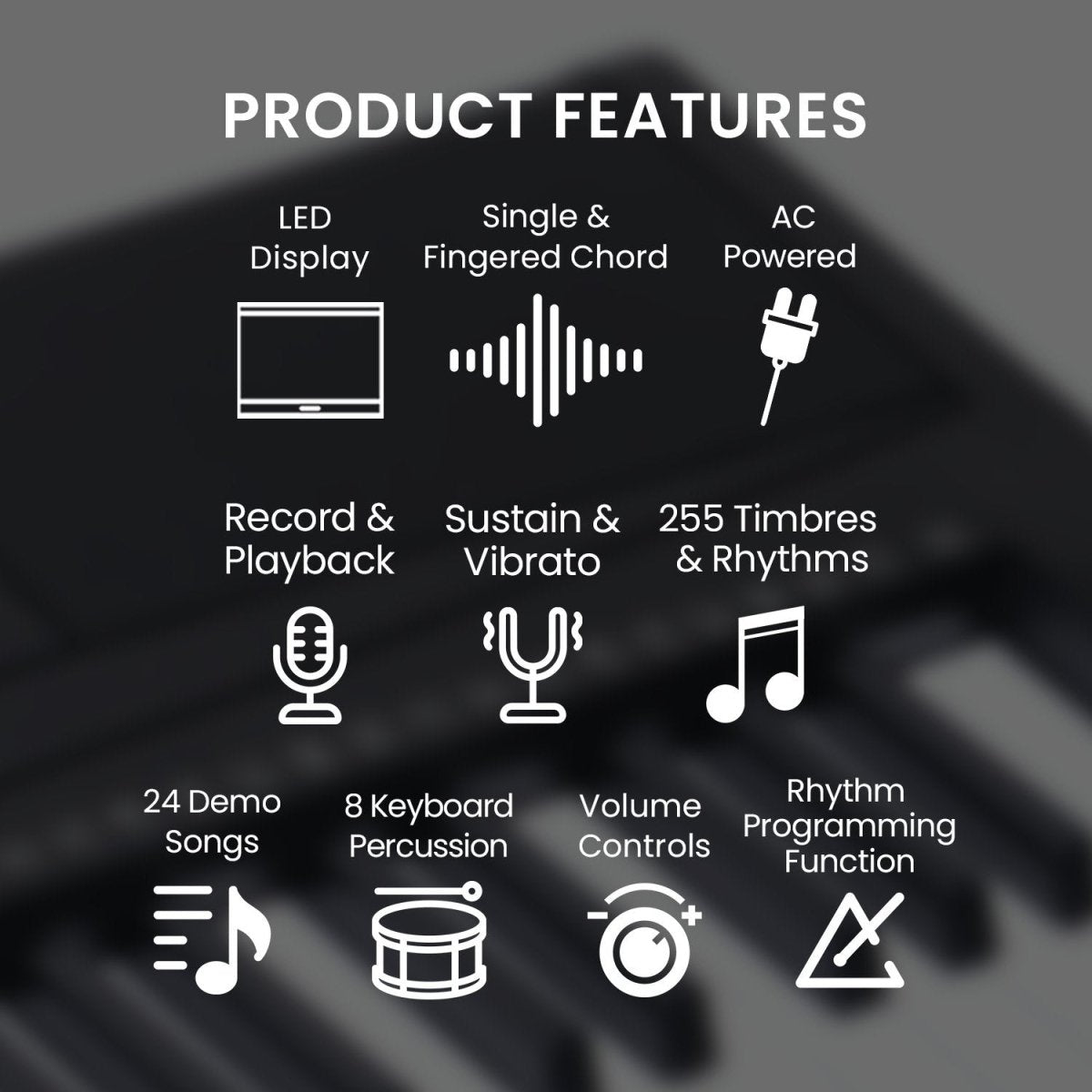 Karrera 61 - key Electronic Led Keyboard 75cm Portable Piano In Black With Microphone Input, Headphone Output, 255 Timbres & Rhythms