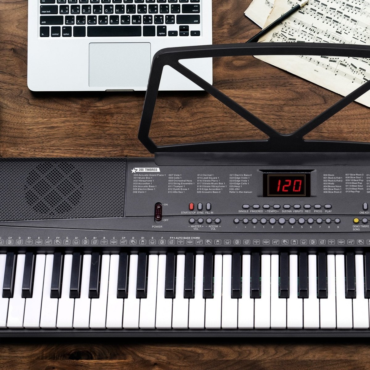 Karrera 61 - key Electronic Led Keyboard 75cm Portable Piano In Black With Microphone Input, Headphone Output, 255 Timbres & Rhythms