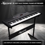 Karrera 61 - key Electronic Led Keyboard 75cm Portable Piano In Black With Microphone Input, Headphone Output, 255 Timbres & Rhythms