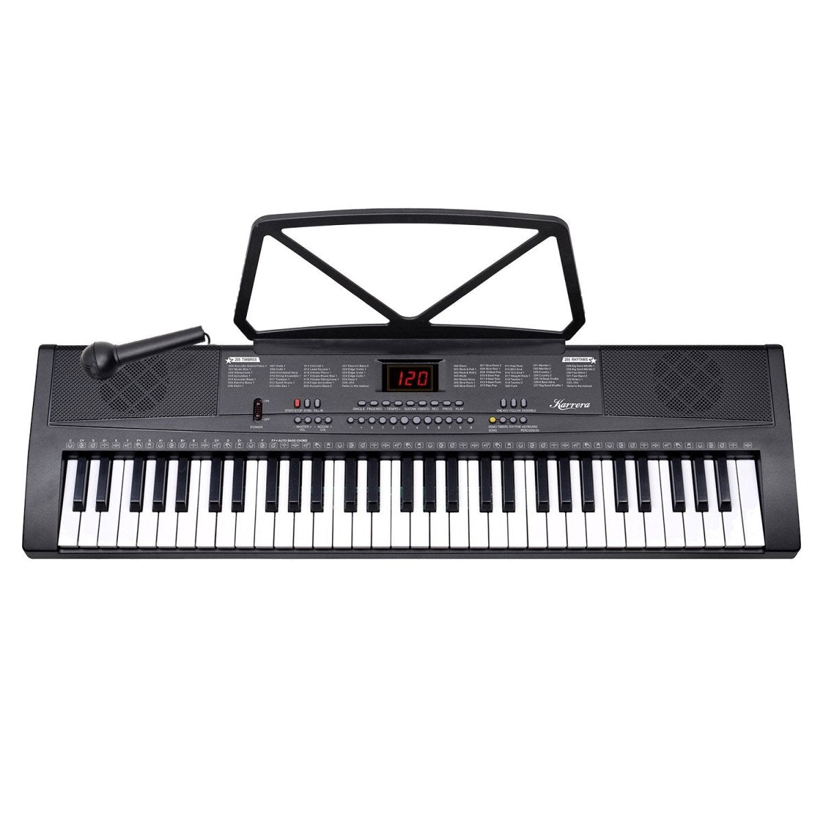 Karrera 61 - key Electronic Led Keyboard 75cm Portable Piano In Black With Microphone Input, Headphone Output, 255 Timbres & Rhythms