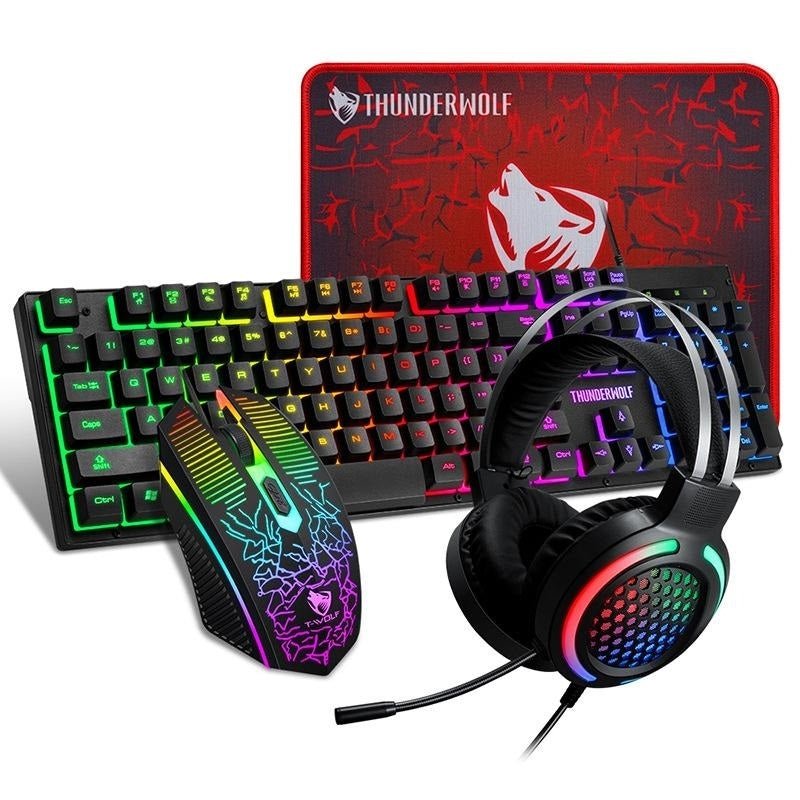 T - Wolf TF400 4 - pcs Rainbow Keyboard/Mouse/Headphone/Mouse Pad Kit Set
