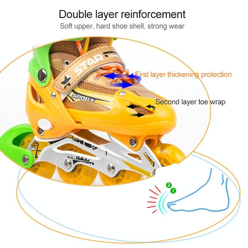 Adjustable Kids Roller Skates Set - Single Flash Wheels - Size s - Pink