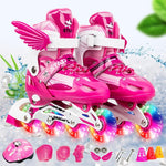 Adjustable Kids Roller Skates Set - Single Flash Wheels - Size s - Red