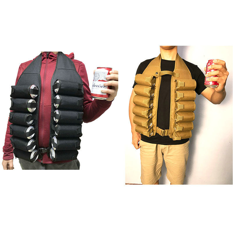Khaki Ultimate 12-Can Beverage Carrier Vest - Hands-Free Outdoor Party Backpack