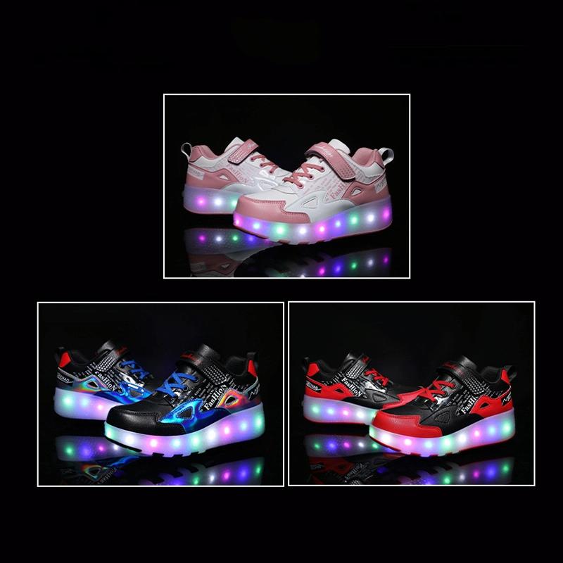 Rechargeable Light Wheel Skating Shoes for Kids - Size 36 Two-wheeled - Black And Red