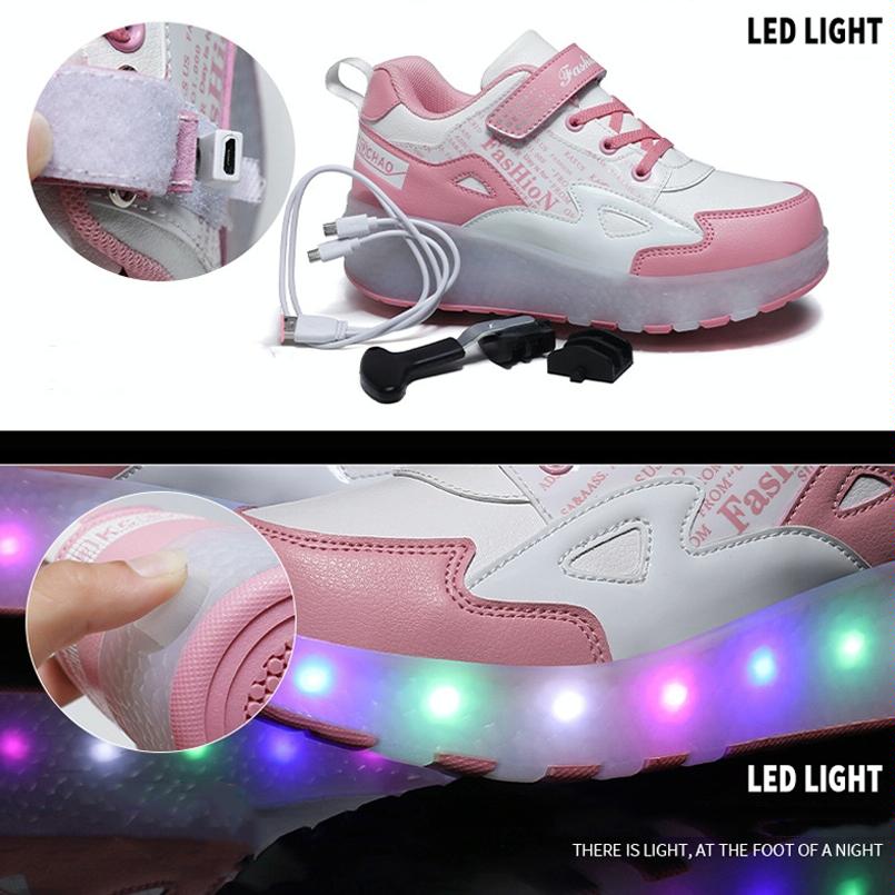 Rechargeable Light Wheel Skating Shoes for Kids - Size 36 Two-wheeled - Black And Red