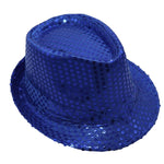Adults Kids Unisex Sequin Fedora Hat Dance Cap Solid Jazz Party Glitter Costume, Royal Blue