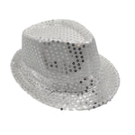Adults Kids Unisex Sequin Fedora Hat Dance Cap Solid Jazz Party Glitter Costume, Silver