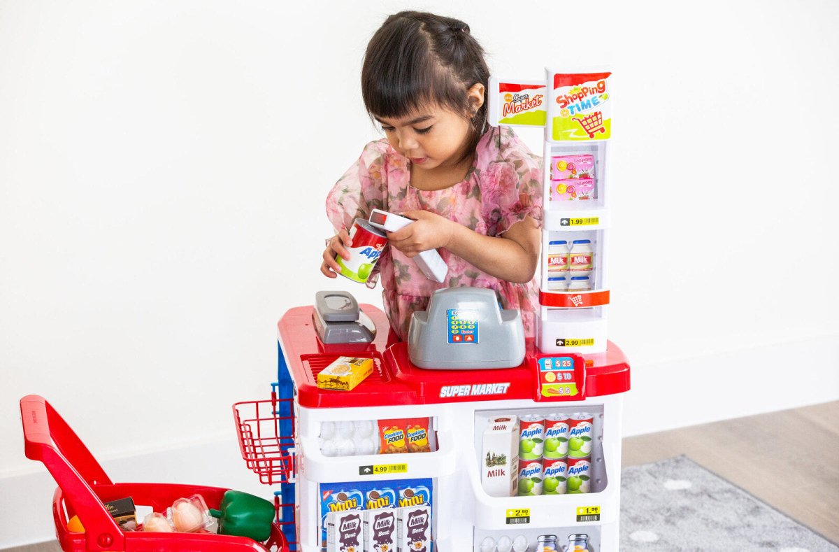 Children's Home Supermarket w/ Toy Cash Register, Trolly, Fruit & More