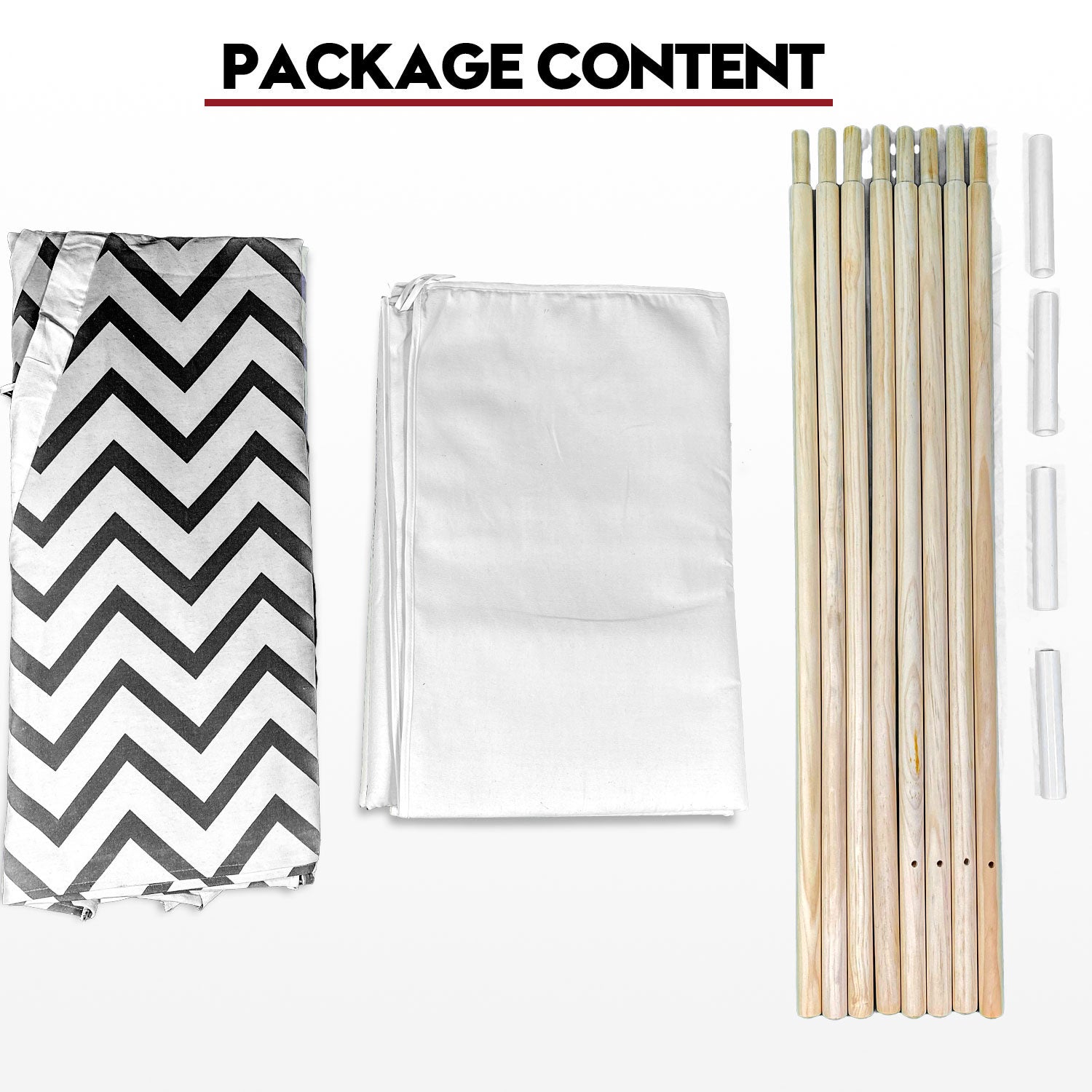 kids teepee tent Australia fabric panels chevron cover white lining with wooden poles and plastic connectors