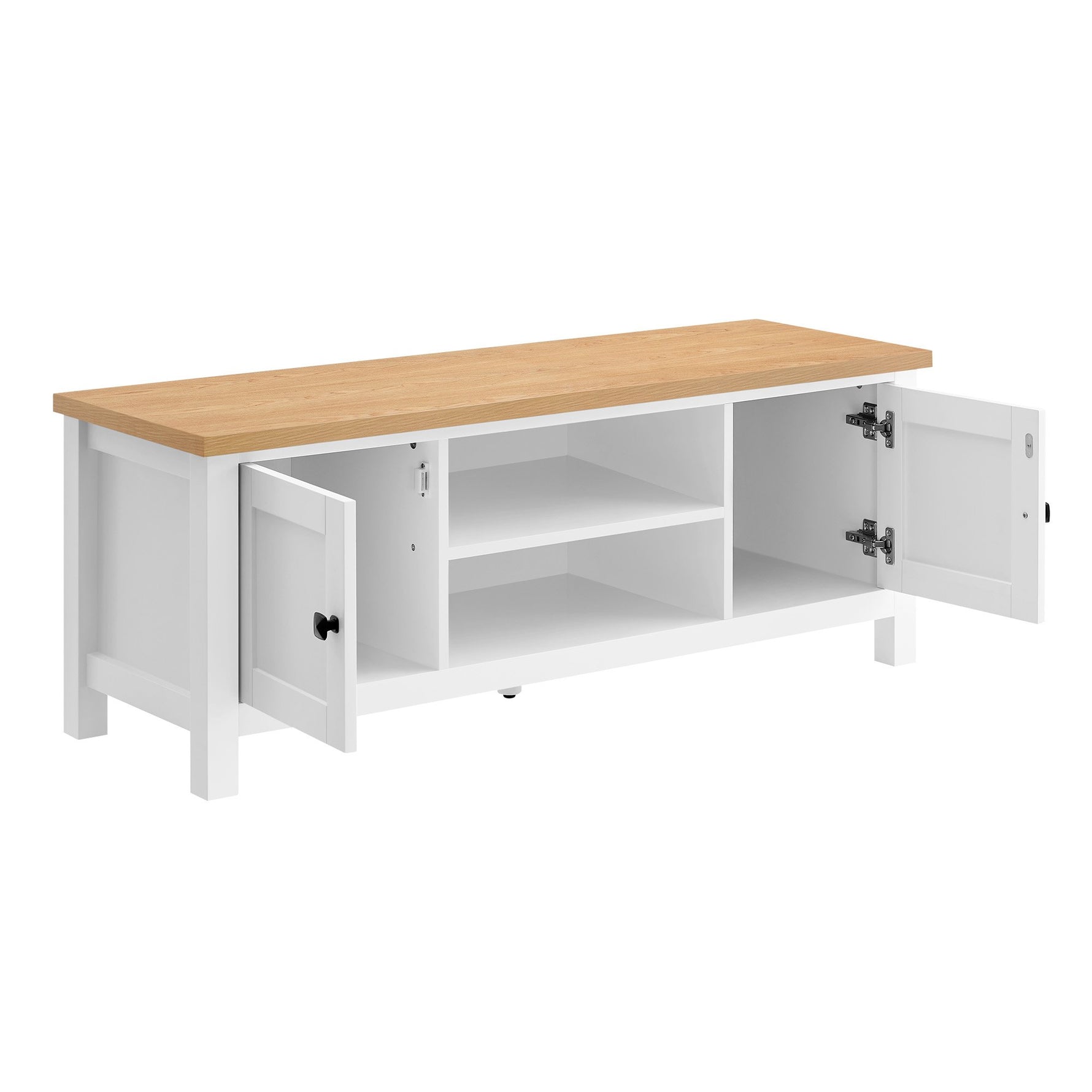 Sarantino Gio TV Entertainment Stand Cabinet Cupboard in White and Natural Wood Finish