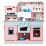 ToyChest au pastel pink and blue wooden kids kitchen playset Australia with oven stove sink microwave accessories