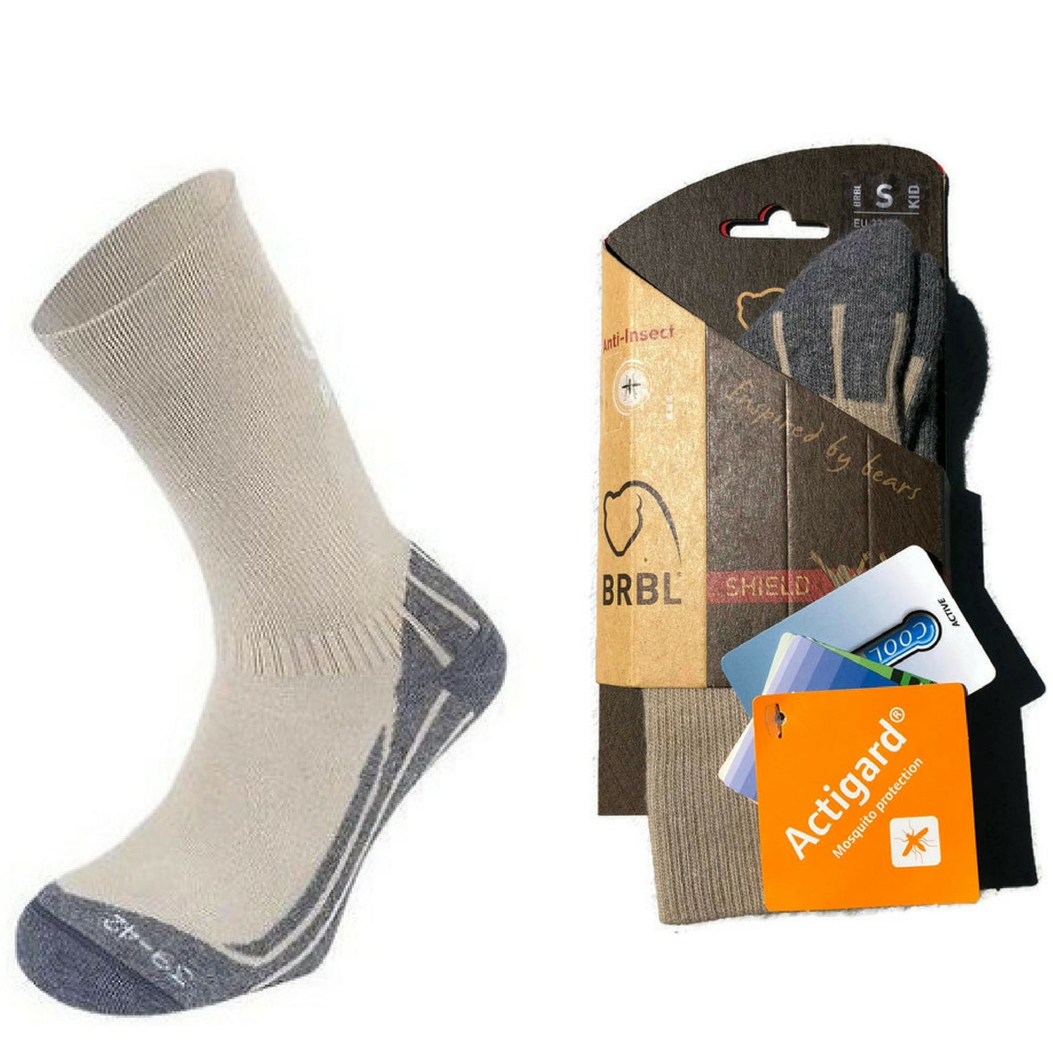 BRBL Anti Insect Repellent Socks Mosquito Mozzie Bugs Camp Kids - Beige - M