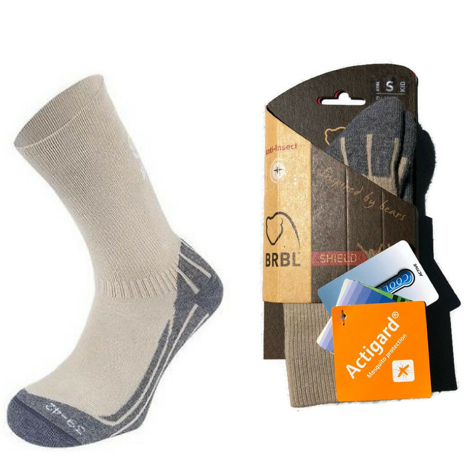BRBL Anti Insect Repellent Socks Mosquito Mozzie Bugs Camp Kids - Beige - S