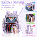 Pink Clear Transparent Backpack - Stylish PVC School Bag with Multiple Pockets
