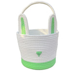 Green And White Stitching Charming Easter Egg Tote Basket - Cute Rabbit-Themed Handwoven Cotton Rope Candy Holder