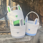 Pink And White Stitching Charming Easter Egg Tote Basket - Cute Rabbit-Themed Handwoven Cotton Rope Candy Holder