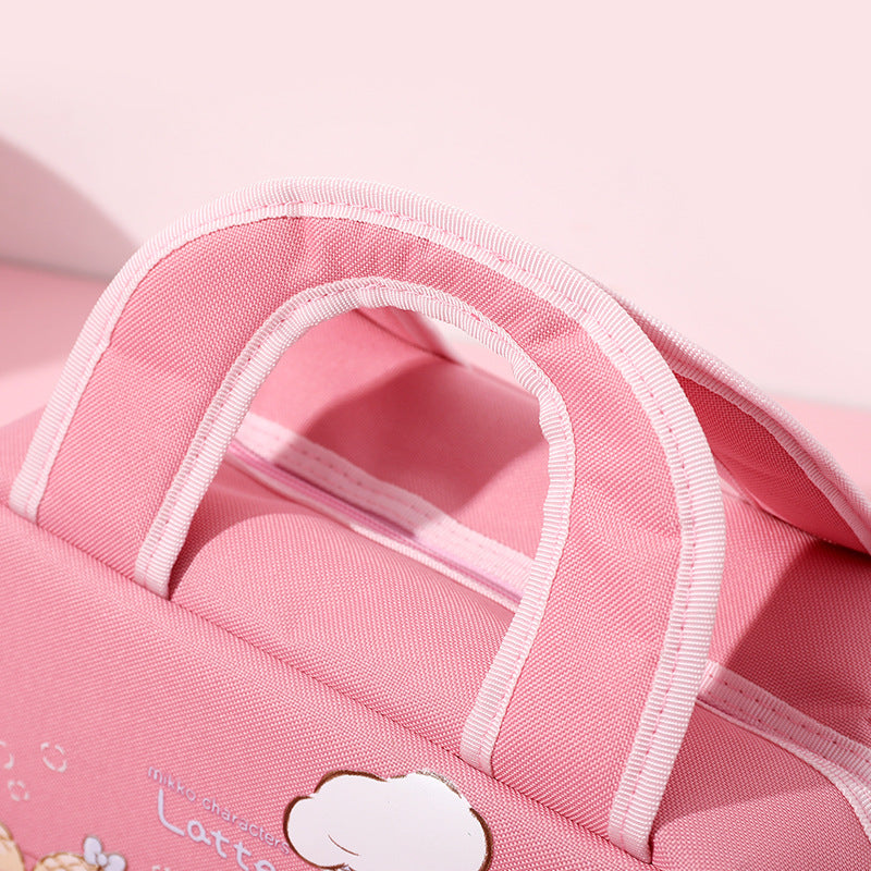 Pink Cute Cartoon Lunch Bag - Large Capacity Insulated Handbag for Students and Office Use