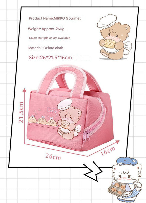 Pink Cute Cartoon Lunch Bag - Large Capacity Insulated Handbag for Students and Office Use