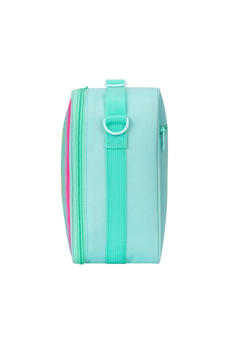 Pink Sparkling Rainbow Heart Insulated Lunch Bag for Kids - Portable School Lunch Box with Shoulder Strap