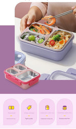 Purple 3-Compartment Stainless Steel Bento Lunch Box - Leak-Proof, for Kids & Adults for School & Office