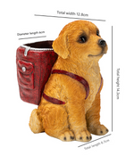 Blue Backpack Charming Golden Retriever Puppy Pen Holder - Resin Desktop Organizer & Decorative Figurine