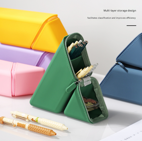 Pink Transforming Silicone Pencil Case - Stand-Up Pen Holder & Stationery Organizer