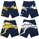 Men's Adult Board Shorts Australia Day Kangaroo Down Under Souvenir Beach Wear, Navy/White, L