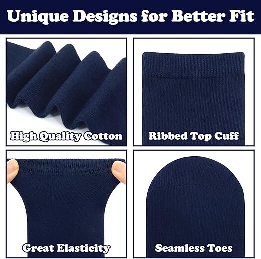 6x Pairs School Uniform Knee High Socks Cotton Rich Girls Boys Kids Bulk - Navy - 13-3 (8-10 Years Old)