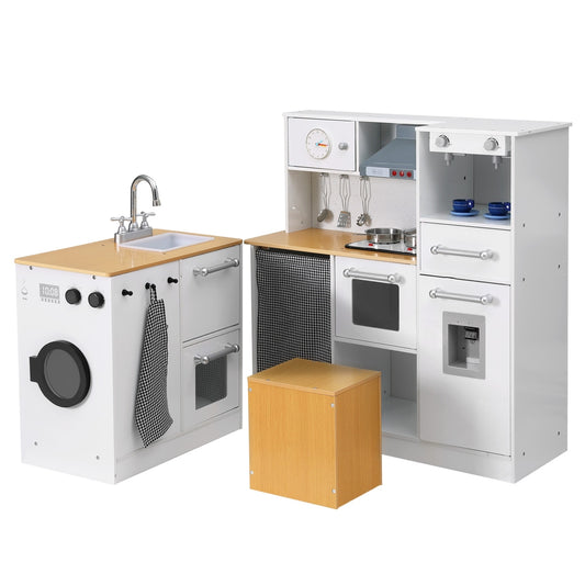 Keezi Kids Kitchen Playset 2-Piece Wooden Pretend Play Coffee Maker Toy 80CM White - ToyChest.au
