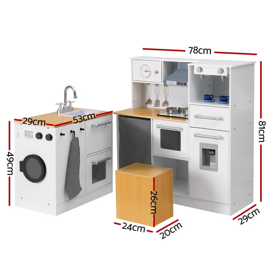 Keezi Kids Kitchen Playset 2-Piece Wooden Pretend Play Coffee Maker Toy 80CM White - ToyChest.au