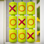 wooden cubby house with slide Australia green tic tac toe play panel showing rotatable X and O pieces