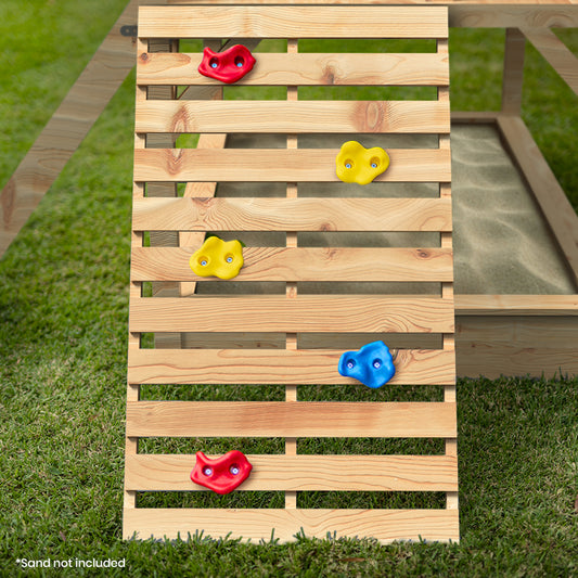 ROVO KIDS Wooden Tower Cubby House with Slide, Sandpit, Climbing Wall, Noughts & Crosses, Natural Colour - ToyChest.au