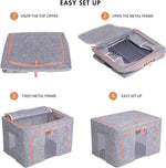 Foldable Storage Box Crushed Steel Frame Clothes Quilt Toys Organizer 100L Random color
