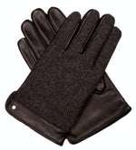 Dents Leather Wool Gloves Fleece Lined Warm Mens Winter Herringbone - Brown - Brown - Small